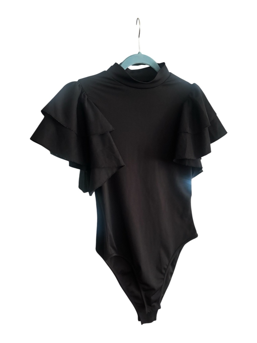 Zara Black Ruffle Sleeve Mock Neck Bodysuit
